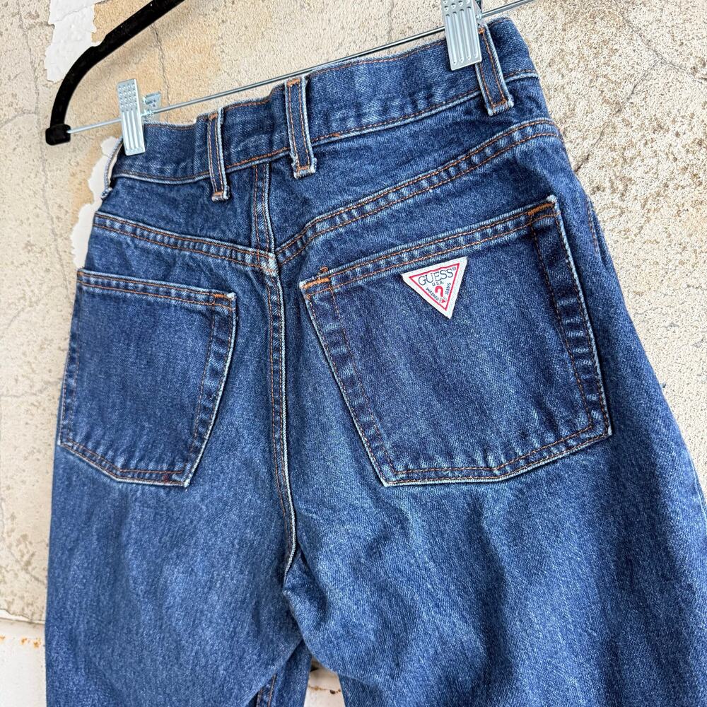 Vtg Guess Jeans‎ High Rise Tapered 90s Mom Jeans Triangle Patch Logo Womens 24